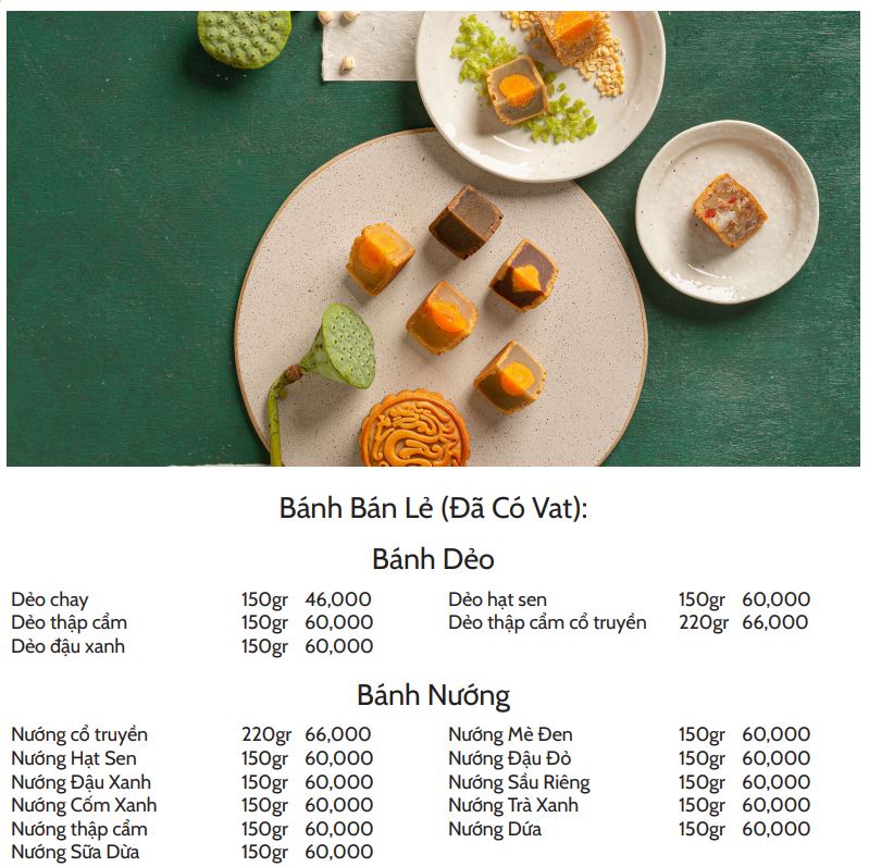 Bảng giá bán lẻ chi tiết bánh trung thu THU HƯƠNG - BÁNH RỜI (đã có VAT) 2022